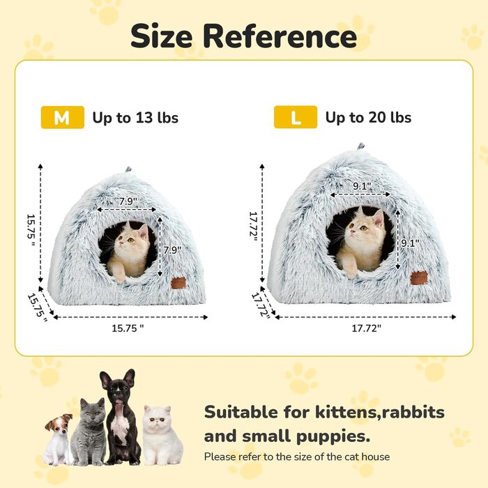 Cat Cave Cat Bed Cat House Cozy Cave 40x40cm Foldable Washable Comfortable Cat Sleeping Place for Cats Kittens Puppies with Removable Cat Head Pillow Beige (Gray-L)