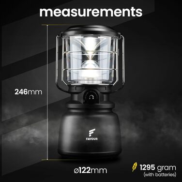 Favour LED Lantern Outdoor Lamp Bright 1300 Lumens | Camping Lamp, IP64 Waterproof, Shockproof | Camping Light with Stepless Dimming, Variable Color Temperature from Warm White to Cool White, Battery Powered