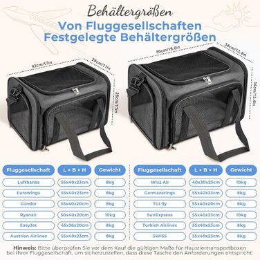Транспортна сумка для кота/собаки, переноска для тварин, складана переноска, портативна, до 5 кг, для середніх собак та котів (M, L 43 x 28 x 28 см, темно-сірий)