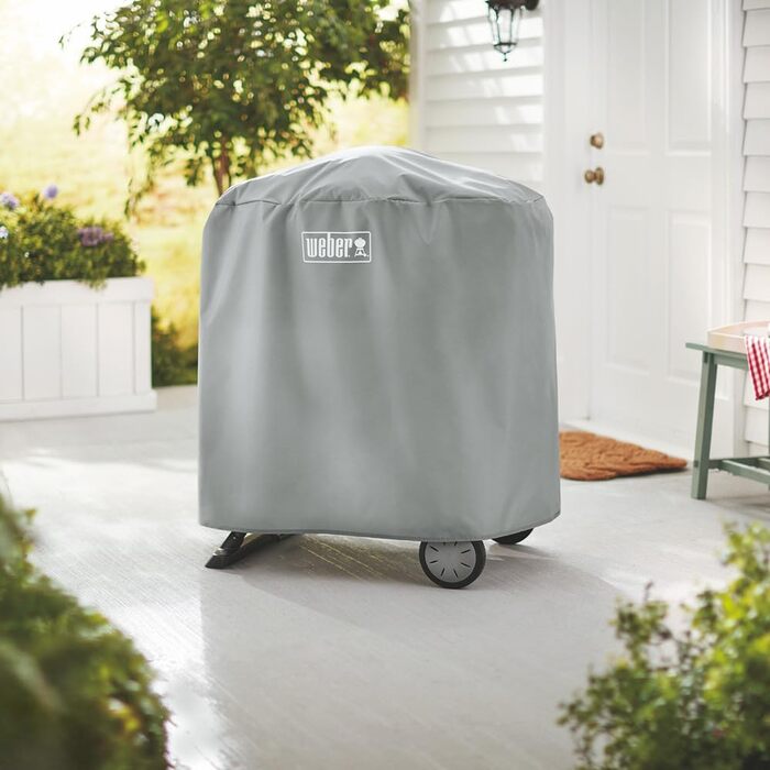 Чохол для гриля Weber Q1000/Q2000 з підставкою, дихаючий, водо- та UV-стійкий, захист від вітру та дощу, з фіксацією на липучці, сірий
