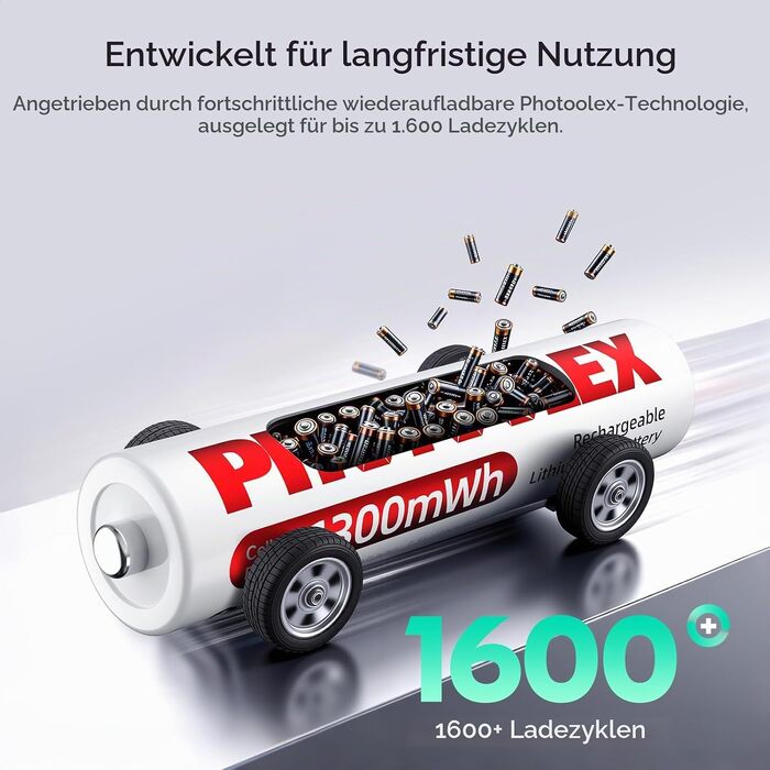 Набір акумуляторів PHOTOOLEX AAA Ni-MH 1300mWh (8 шт.) з зарядним пристроєм, перезарядні літієві батарейки