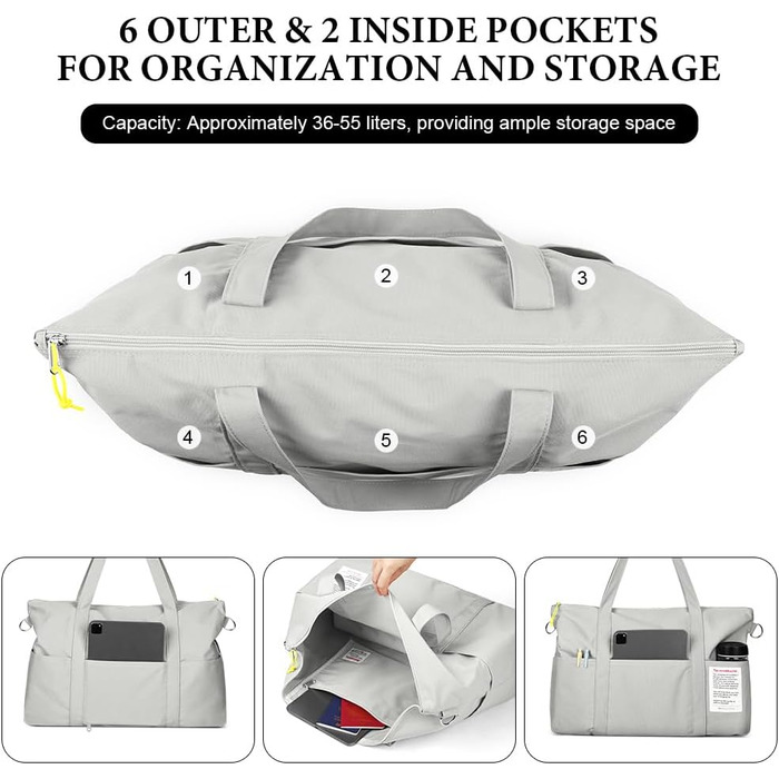 Спортивна сумка Flintronic для жінок, дорожня сумка-мішок, сумка на вихідні, дорожня сумка з чохлом для тележки, водонепроникна спортивна сумка, дорожня сумка, ручна поклажа для спорту, подорожей, літака (сіра)