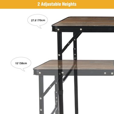 REDCAMP Складний столик з регулюванням висоти, легкий портативний туристичний столик 60x40 см (4 положення) з сітчатим шаром, для дому та відпочинку на природі, балкону, ринку, кухні, темно-коричневий (декор під дерево, 90x60 см (2 положення))