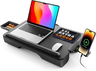 Підставка для ноутбука SAIJI з підставкою для зап'ястя та відділенням для телефону, для роботи в ліжку/на дивані, чорна