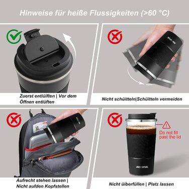 Термокружка з нержавіючої сталі 510 мл GEMFUL - для подорожей та дому (Чорний)