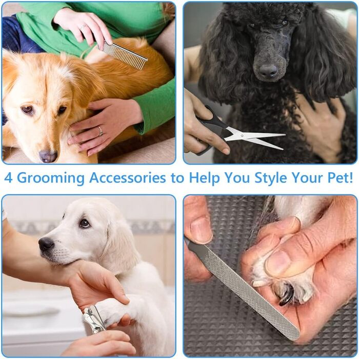 Безшумна машинка для стрижки собак та котів з 2 швидкостями, акумуляторна, бездротова, з 11 насадками, золота