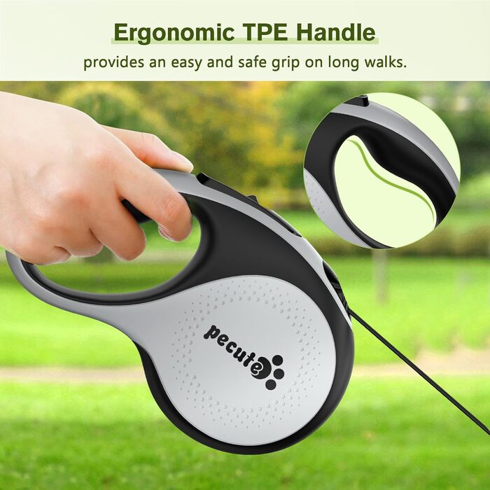 Рулетка для собак Pecute 8м, 50 кг, зелена/сіра, антизаплутування, швидке гальмування