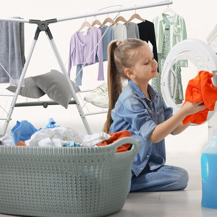 Розкладна сушарка для білизни Allyson, двоярусна, регульована по висоті, складна, вологостійка, з нержавіючої сталі, 20 метрів сушильної поверхні для дому та вулиці