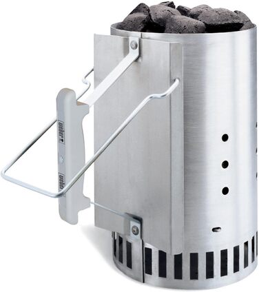 Weber 1221004 Charcoal Grill Compact Kettle, Diameter 47 cm, Black, Dome Grill + Grill Cover Charcoal grills with a diameter of gray (57cm, Bundle with Rapidfire Starter Chimney)