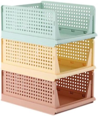Ygapuzi 2 Pack Stackable Clothes Storage Baskets Organizer Sliding Cabinet Shelf Divider Separator Desktop Containers for Closet Wardrobe Kitchen Bathroom Office (White - 2Pack) (Pink - 4pack)