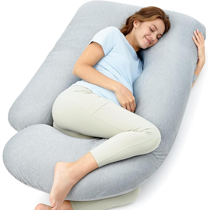 Вагітний подушка Momcozy з кристального велюру U-подібної форми - подушка для вагітних, підтримка спини та стегон (145см, сірий)