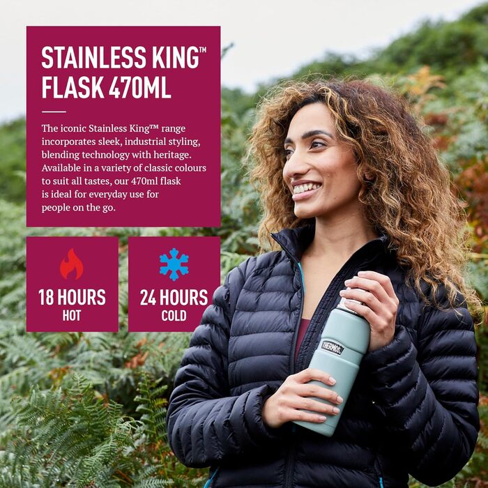 Kleine King Stainless Steel Thermos Flask - 470ml, Hot & Cold, Raspberry Color