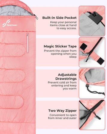 3-4 Season Sleeping Bag - Waterproof & Lightweight Sleeping Bag for Camping, Travel & Outdoor Activities - Adult Size (Pink)