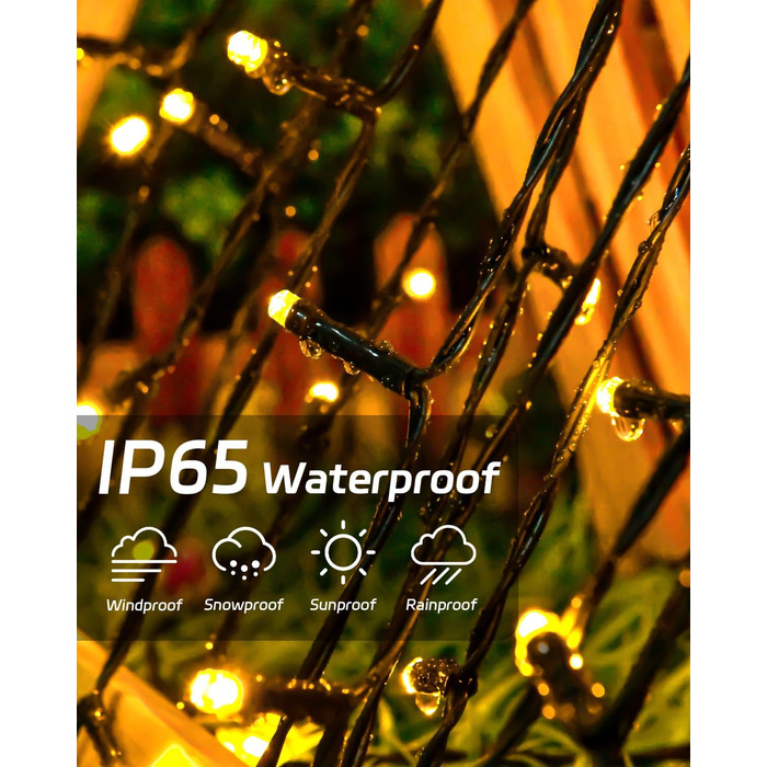 Сонячна гірлянда для зовнішнього використання, 120 LED, холодне біле світло, 8 режимів, для саду, двору, тераси, весільної декорації (5м, тепле біле світло)