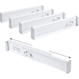 DIMJ 8-Piece Drawer Dividers Adjustable (32.6-56cm) Plastic, Closet Organizer for Kitchen Storage, Bedroom, Dresser, Light (5 Pieces, White)