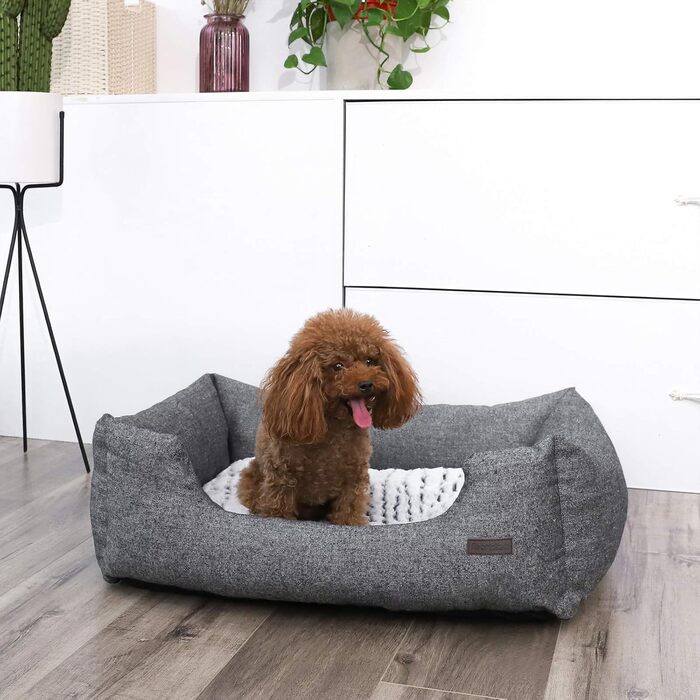 Feandrea Luxus Dog Bed, XL, Dog Cushion, made of Oxford fabric, with a non-slip bottom, 100 x 70 cm PGW28H (L 60 x W 50 x H 20 cm, Grey)