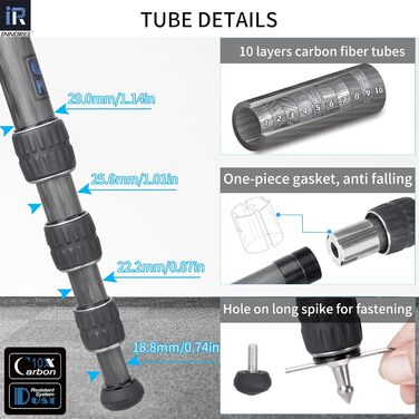 Професійний компактний карбоновий штатив INNOREL GT284C для DSLR-камер з кулею, максимальне навантаження 25 кг