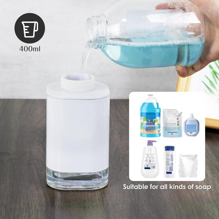 Automatic Soap Dispenser with Sensor Infrared Electric: 400ml Automatic No Touch Dispenser Soap with USB Charging Battery for Bathroom, Kitchen, Home White