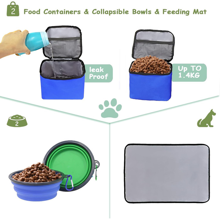 Сумка для собак Wolt: подорожі та аксесуари. З двома складними мисками, 2 контейнерами для корму та підставкою (Блакитна)