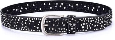 Жіночий шкіряний ремінь з шипами Stern, широкий ремінь для джинсів, регульований (Чорний)