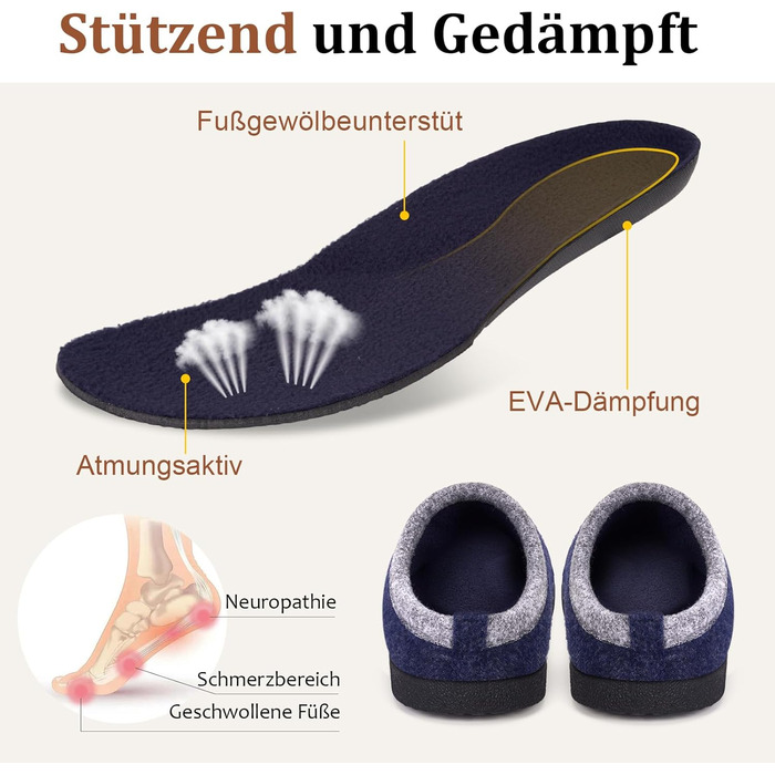 Тапочки халатні RUIYI для дому та вулиці, зимові, теплі, з підтримкою склепіння стопи, з антиковзкою підошвою (синій, 44 EU)