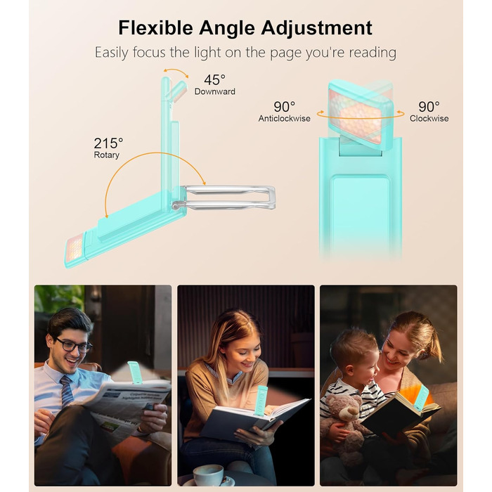 LED лампа для читання Gritin з USB-C, кріплення-прищіпка, регулювання яскравості, 3 режими кольору, для книголюбів, білий (блакитний)