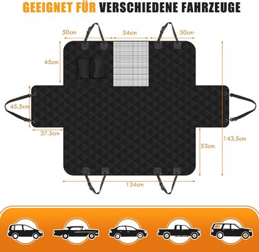 Накладка на сидіння автомобіля для собак Caliyo, 143.5x134 см, чорна. Захист заднього сидіння, водовідштовхувальна, анти-царапин, з боковими захистами та віконцем. Універсальна.
