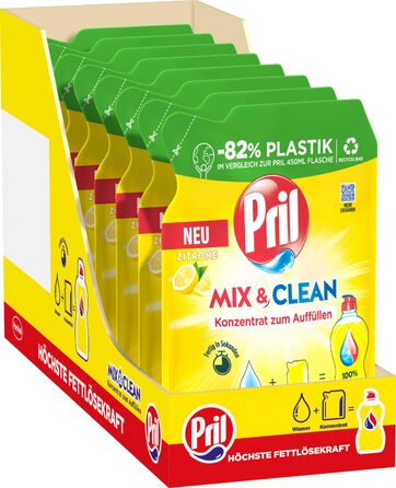 Засіб для миття посуду Pril Mix & Clean цитрусовий концентрат для дозаправки, 120 мл (набір 9 шт), висока жиророзчинна дія