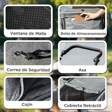 Візок для собак PawHut: компактний, з універсальними колесами, ременем безпеки та знімним килимком. Сірий, 80x48,5x106 см