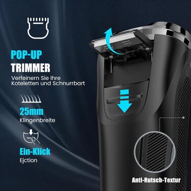 Електричний чоловічий бритва Brightup з 4D-плаваючою головкою, бездротовий LED бритва для вологого та сухого гоління, IPX6 водонепроникний, USB-C зарядка & висувний тример, захист від подорожей, глибокий чорний колір