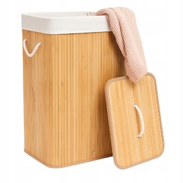 Великий прямокутний бамбуковий кошик для білизни з кришкою, 72 л