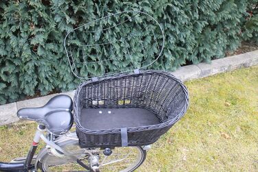 Корзина для велосипеда для перевезення багажу з лози з металевою сіткою та подушкою, чорна XL або XXL. Підходить для собак та інших тварин. Розміри: 56 x 36 x 45 см (XL без подушки)