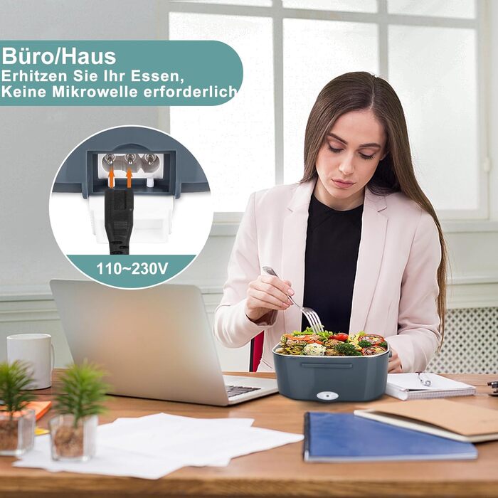 Електрична ланчбокс 1.5л для дорослих, 80W, з термосумкою та столовими приборами, нержавіюча сталь, блакитна, для авто/офісу