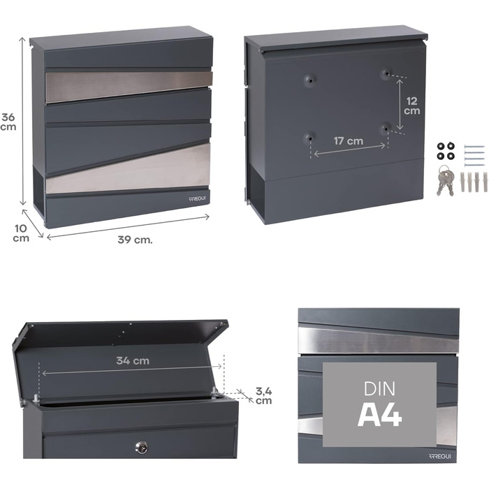 Поштовий ящик ARREGUI Armor E6905 антрацит з газетницею, сталь, розмір M (DIN A4)