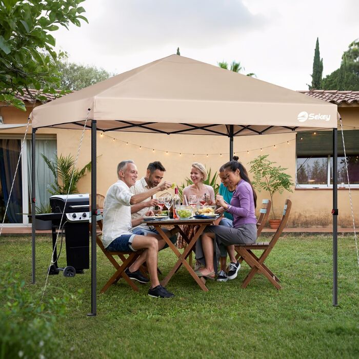 Sekey One-Touch Pop-Up Pavilion 3x3 Waterproof Stable Winter-Proof, Folding Pavilion 3x3m with Thickened Tubes, Party Tent Pavilion Foldable for Camping Festival Party, Khaki