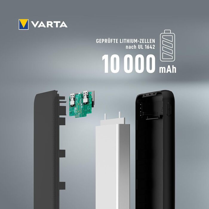 Power Bank VARTA 20000mAh: зарядний пристрій для смартфонів та планшетів з 4 портами (Micro USB, USB A, USB C), екологічна упаковка
