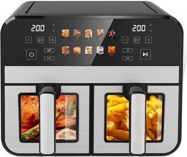 Фритюрниця повітряна KAITOL Dual Zone 10L, 2400W з подвійними зонами, 10 програм, цифровим дисплеєм, антипригарним покриттям, функціями розморожування та випікання, чорного кольору