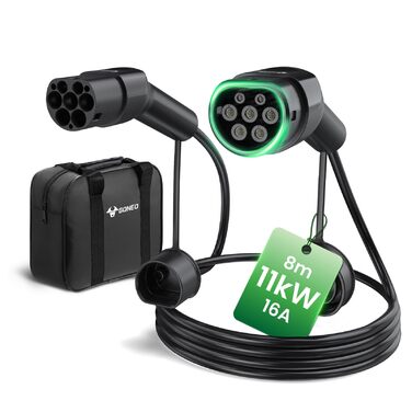 Кабель зарядки GONEO Typ 2 (11кВт, 16А) 8м для електромобілів (Tesla, BMW, VW, Audi), IP54, водонепроникний, з TPU, у комплекті сумка