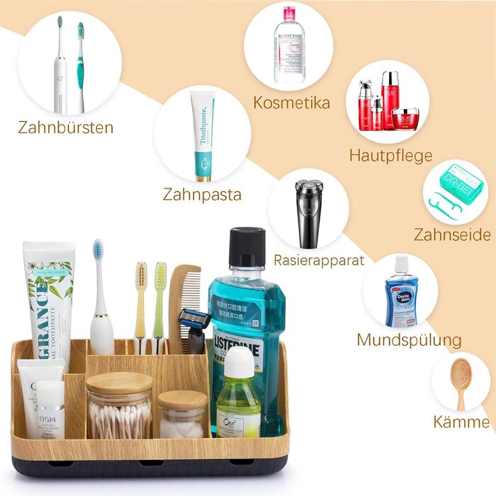 Тримач для зубних щіток у ванну кімнату: органайзер для електричних щіток та пасти, 7 відділень, дерев'яний, для сім'ї