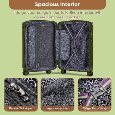 Набір валіз Joyway 5шт з ABS, розширюваний, з TSA замком, 4 колеса, набір для подорожей, зелений