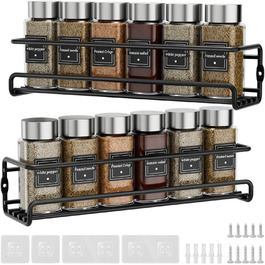 Настінна полиця для спецій, 2 шт. Організатор для спецій без свердління, металевий тримач для спецій з кріпленням на липучках та гвинтами, для кухонної шафи та комори
