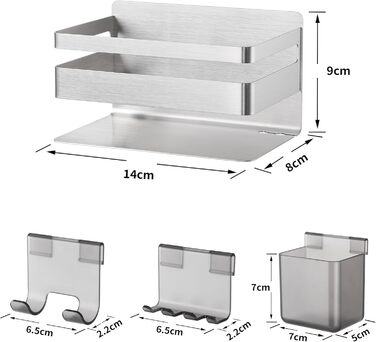 Тримач для електричної зубної щітки ALOCEO з 3 гачками, нержавіюча сталь, чорний | Без свердління, для ванної кімнати