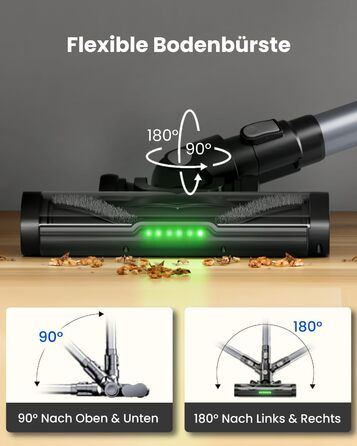 Бездротовий пилосос Proscenic P13: потужний акумуляторний пилосос з 45KPa, 550W, 45 хвилин роботи, сенсорний екран, зелене підсвічування, док-станція, 1.2L, видалення шерсті тварин, для килимів та твердих поверхонь