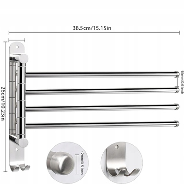 Поворотний вішак для рушників у ванну кімнату, настінний тримач-гачок