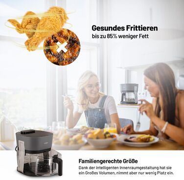 Аерофритюрниця Lauben Glass&Steam 4500BG з пароваркою, скляний кошик, 8 програм, ручне регулювання часу і температури, об'єм 4,5 л, мийка в посудомийній машині