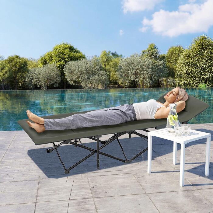Розкладне ліжко-крісло для кемпінгу 185x75 см з матрацом, подушкою та кишенею, до 250 кг, для відпочинку на природі, саду та риболовлі