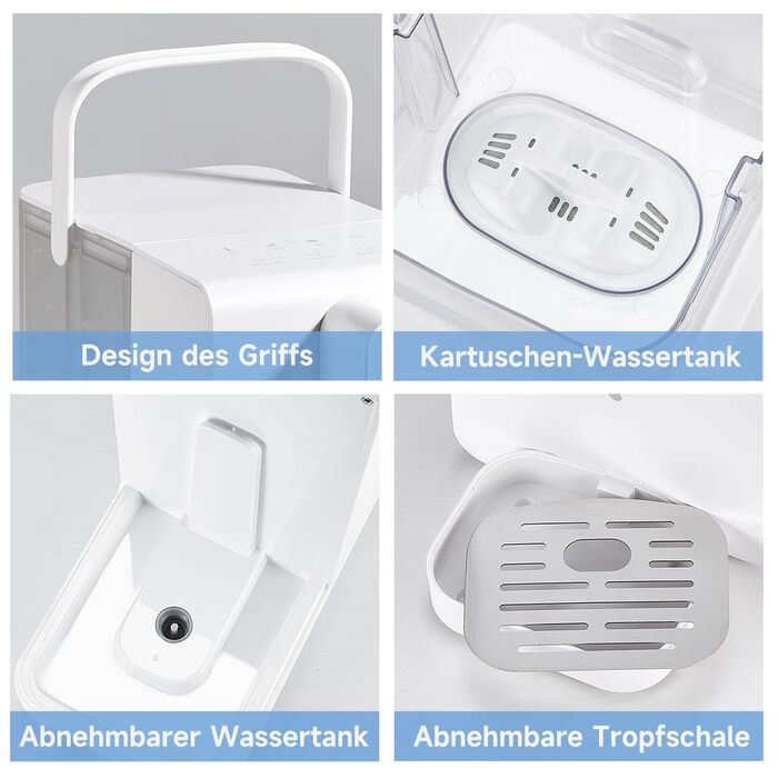 Hot water dispenser, instant water dispenser, filtered and heated water dispenser. Includes 3 filter cartridges. Filters water to reduce limescale, chlorine, lead, and copper in tap water.