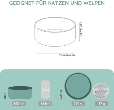 Керамічна миска для собак та котів SPUNKYJUNKY, 850 мл, темно-зелена (2 шт.)