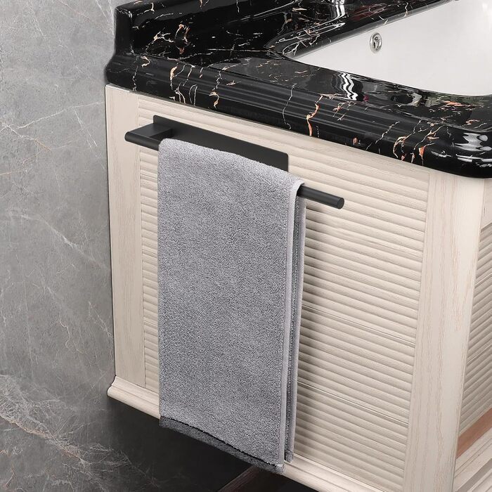 Тримач для рушників Ibergrif M34453A без свердління, 39 см, нержавіюча сталь 304, самоклеючий, чорний