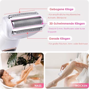 Електричний жіночий епілятор 5-в-1 з 3 насадками для бікіні, обличчя та тіла, водонепроникний (IPX7)
